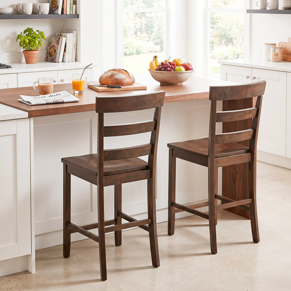 Counter Height Bar Stools with Rubber Wood Frame - 2 Pieces