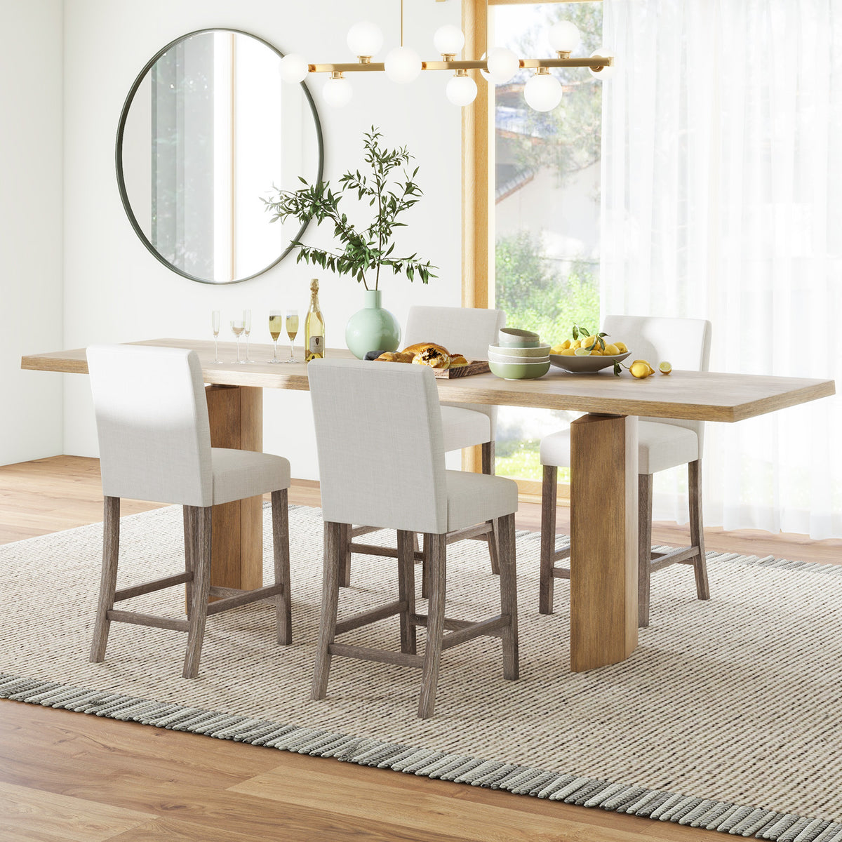 Counter Height Bar Stools Set of 2 with Back - Beige Linen