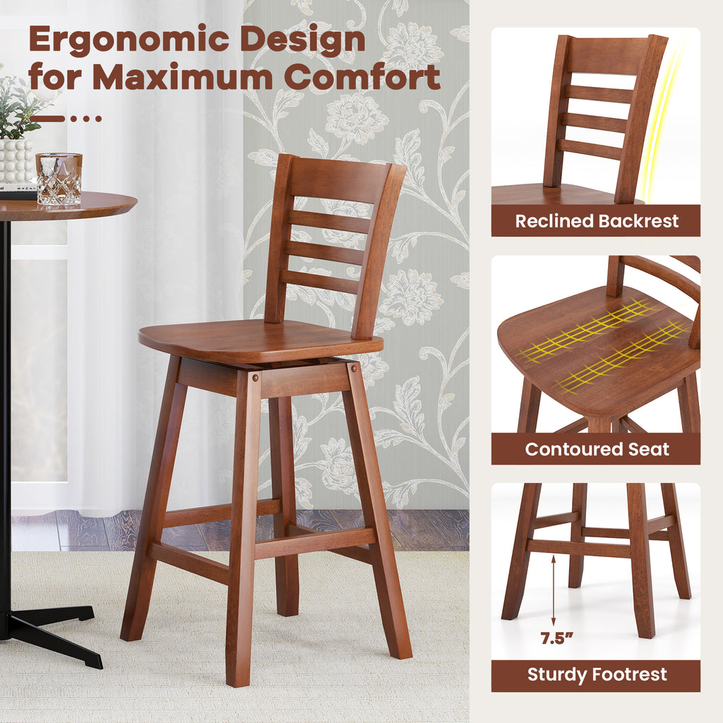 Counter Height Barstools Set of 2 – 24.5" Walnut Slat Back