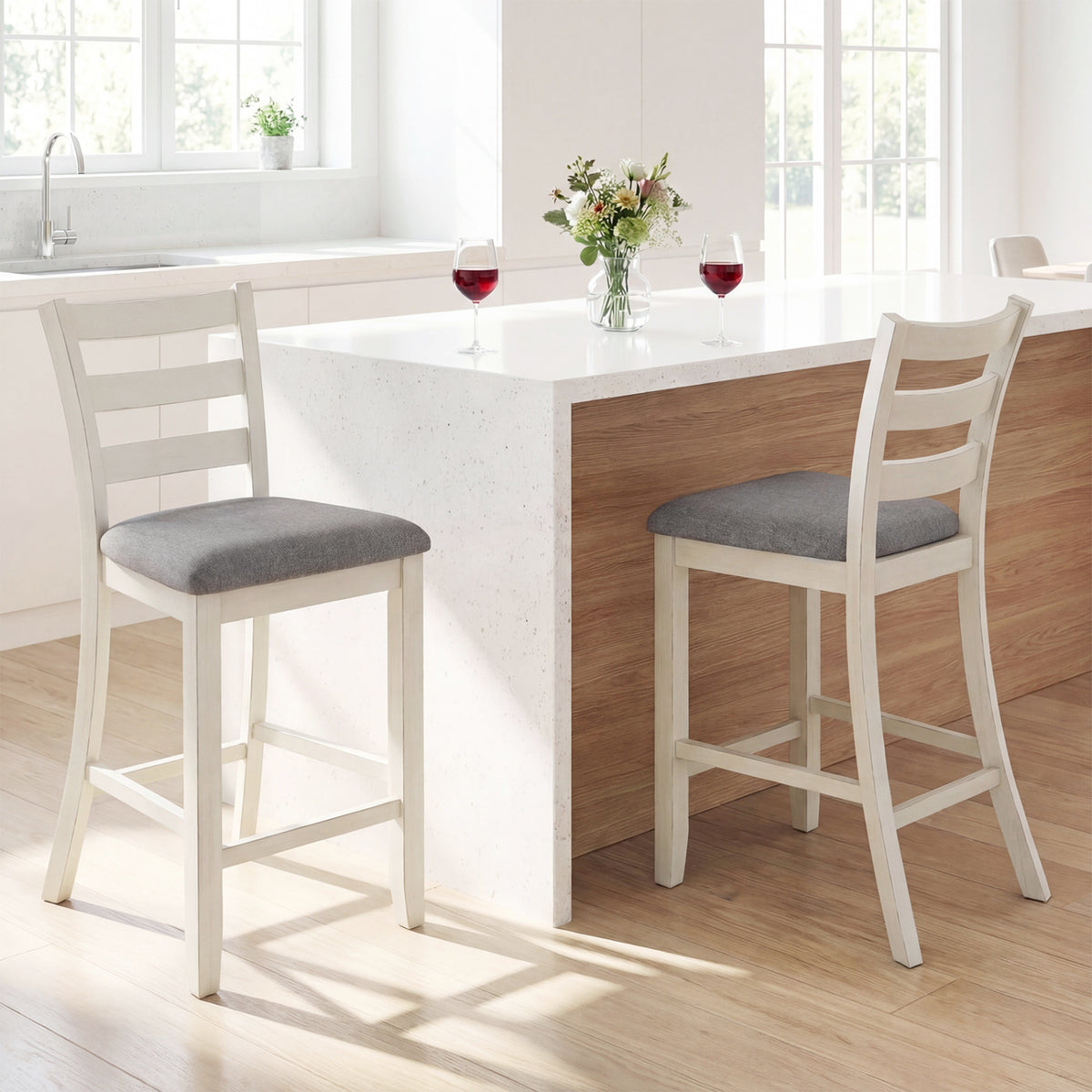 Counter Height Bar Stools Set of 2 Upholstered - Beige