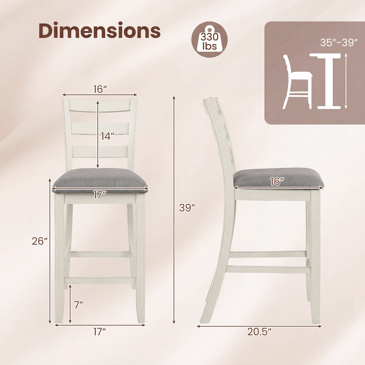 Upholstered Counter Height Barstools Set of 2 - Beige