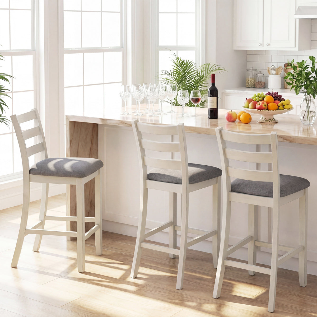 Upholstered Counter Height Barstools Set of 2 - Beige