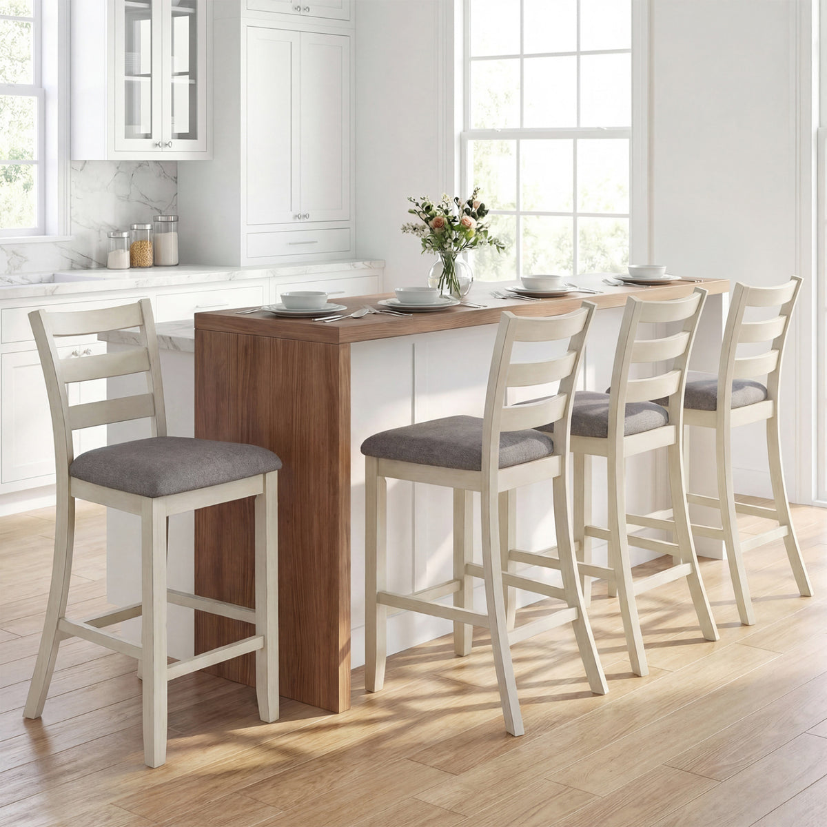 Upholstered Counter Height Barstools Set of 2 - Beige