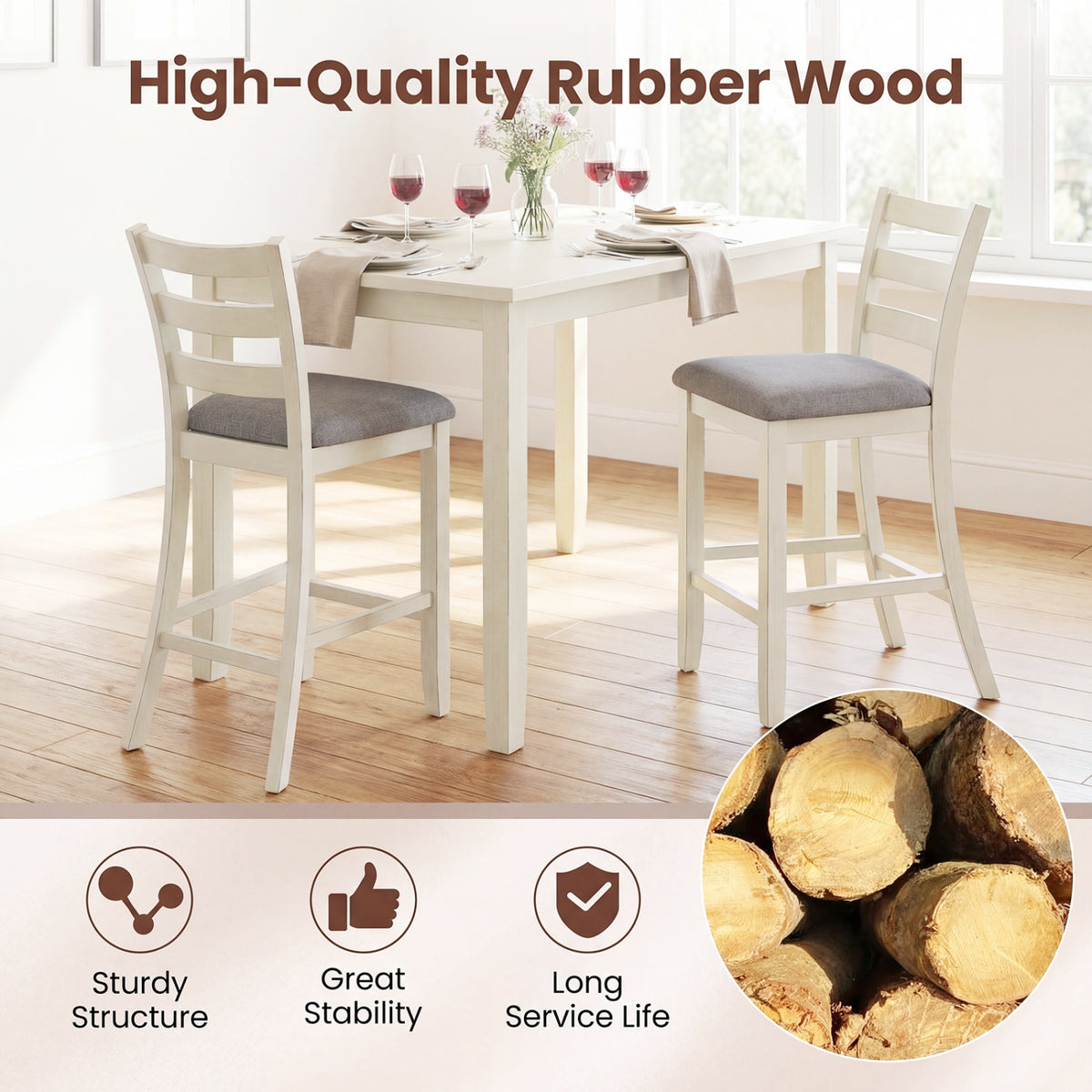 Upholstered Counter Height Barstools Set of 2 - Beige