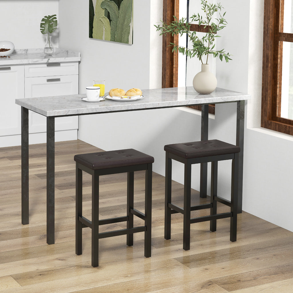 24 Inch Bar Stools with Padded Seat & Footrest - Brown