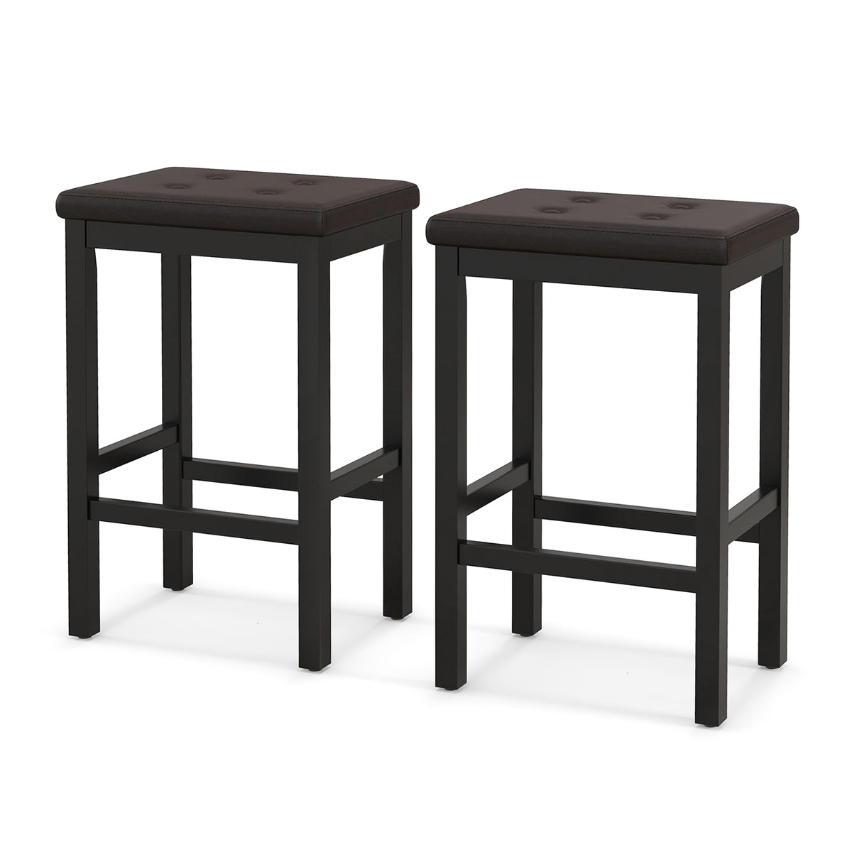24 Inch Bar Stools with Padded Seat & Footrest - Brown