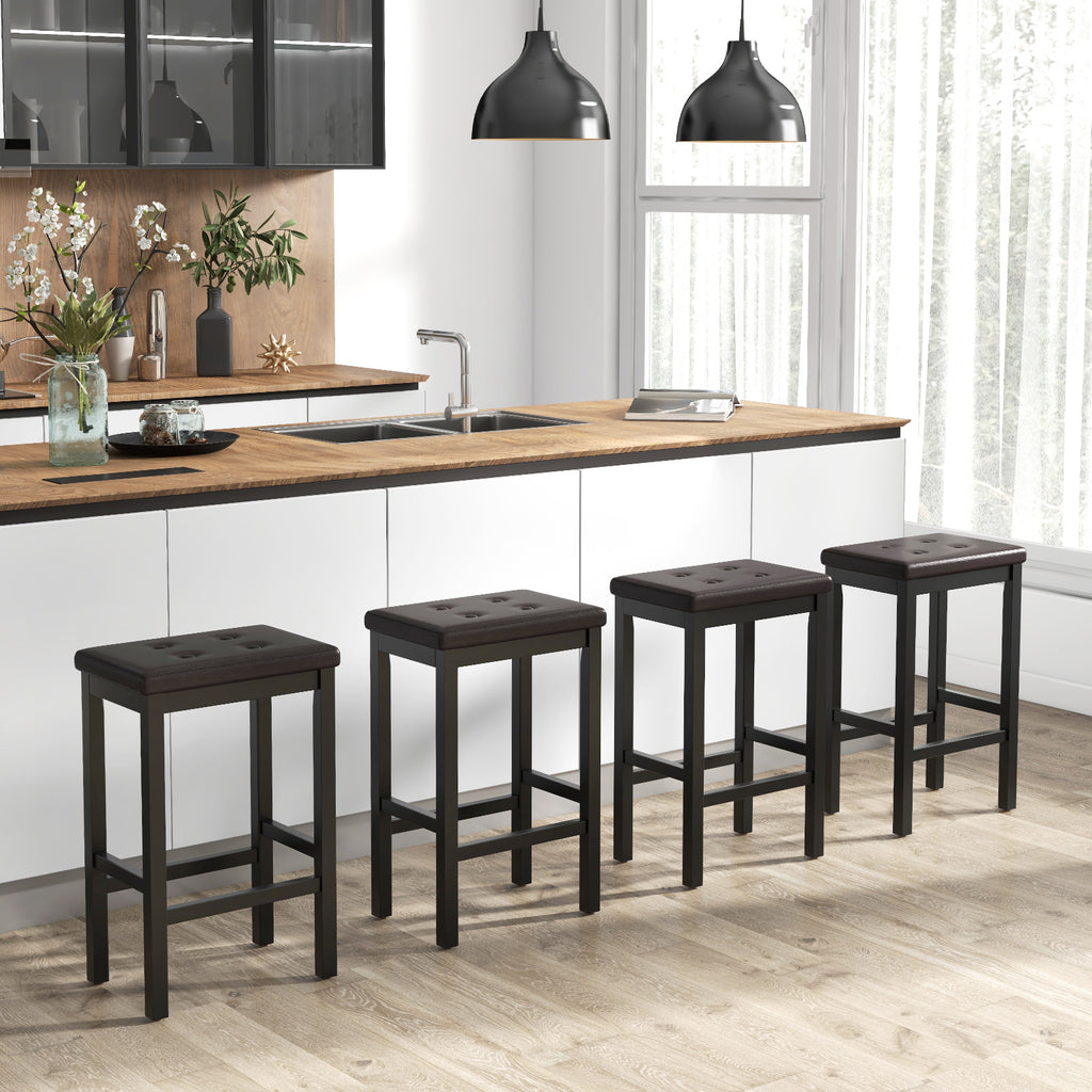 24 Inch Bar Stools with Padded Seat & Footrest - Brown