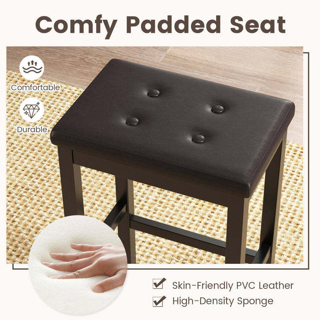 24 Inch Bar Stools with Padded Seat & Footrest - Brown