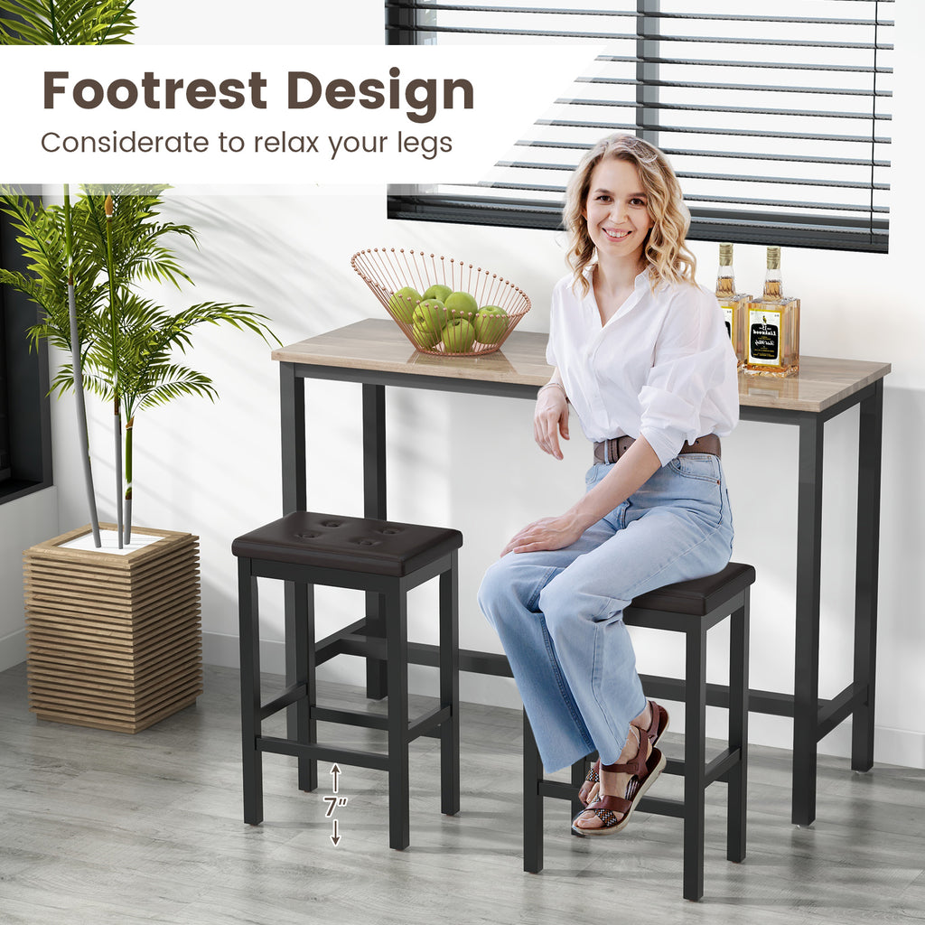 24 Inch Bar Stools with Padded Seat & Footrest - Brown