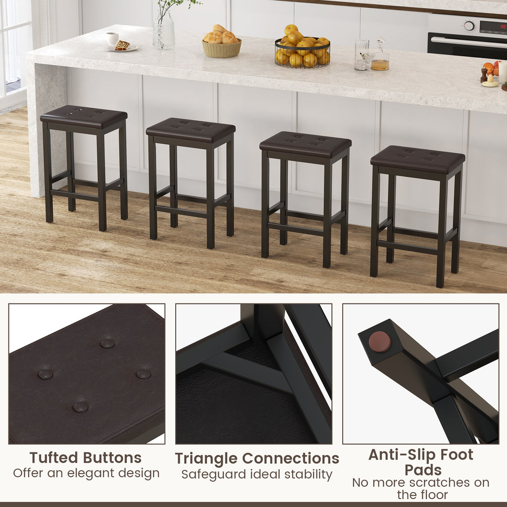 24 Inch Bar Stools with Padded Seat & Footrest - Brown