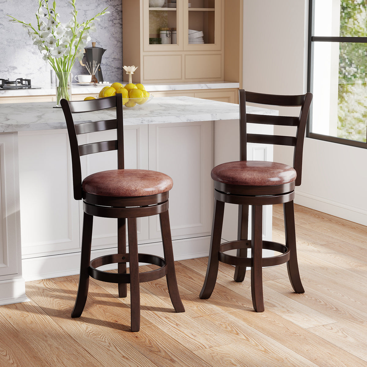 Counter Height Swivel Barstools Set of 2, Horizontal Slat Back, 24 inches
