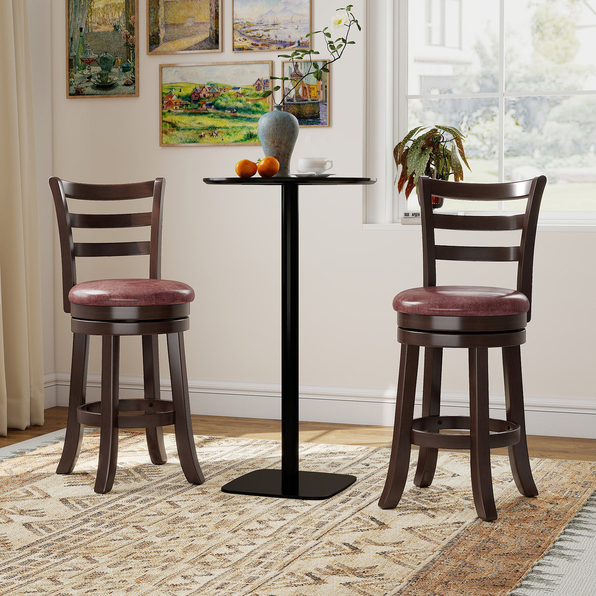 Counter Height Swivel Barstools Set of 2, Horizontal Slat Back, 24 inches