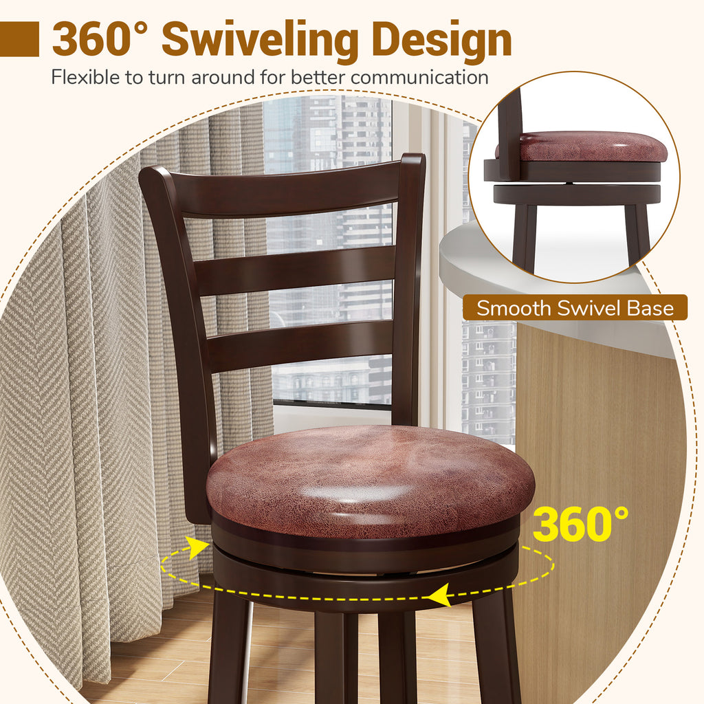 Counter Height Swivel Barstools Set of 2, Horizontal Slat Back, 24 inches