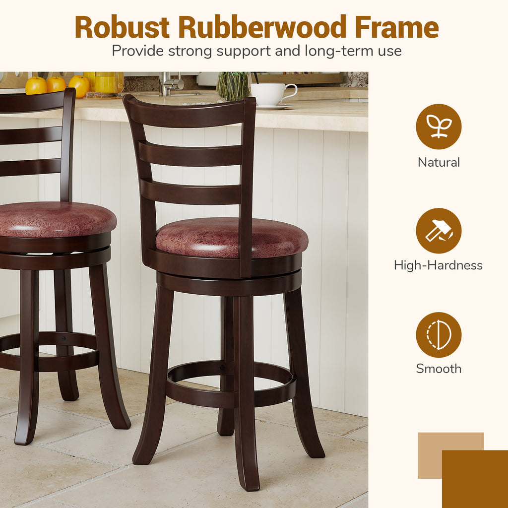 Counter Height Swivel Barstools Set of 2, Horizontal Slat Back, 24 inches