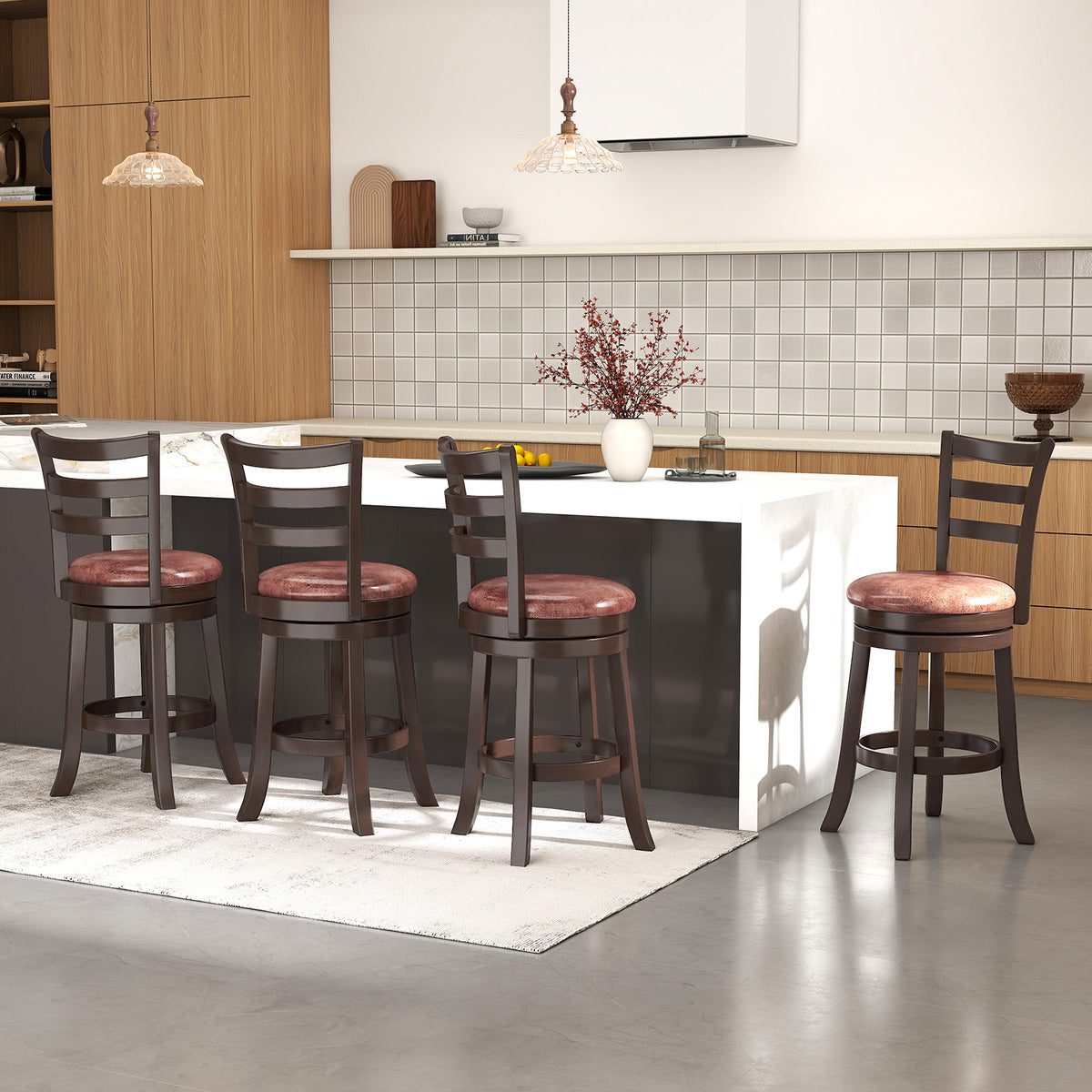 Counter Height Swivel Barstools Set of 2, Horizontal Slat Back, 24 inches