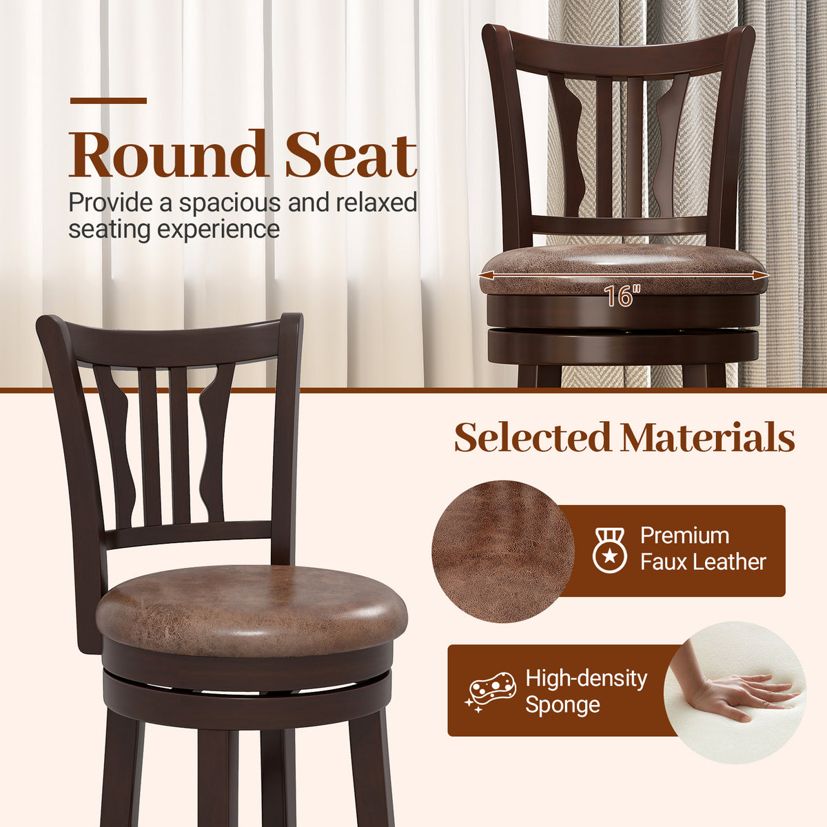 Counter Height Swivel Bar Stools Set of 2 - Abstract Pattern Back, 24"