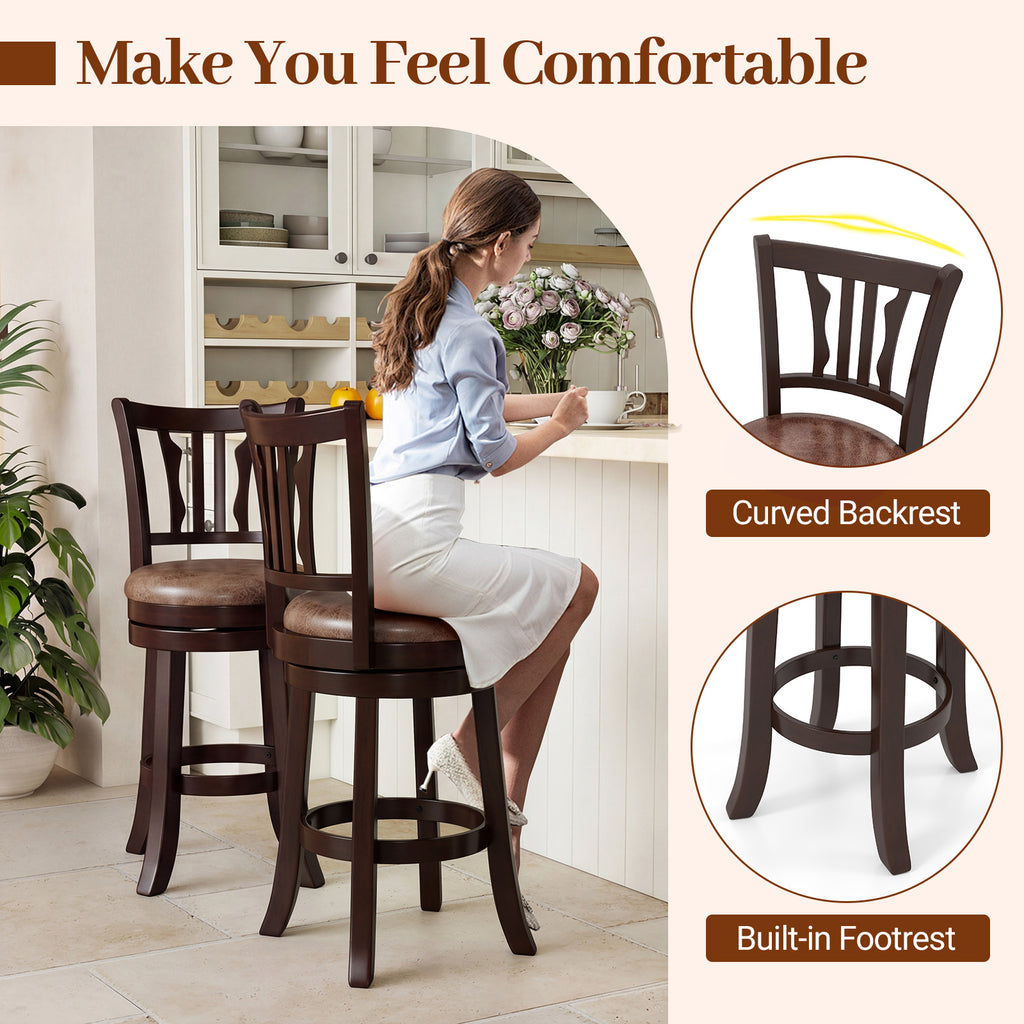Counter Height Swivel Bar Stools Set of 2 - Abstract Pattern Back, 24"