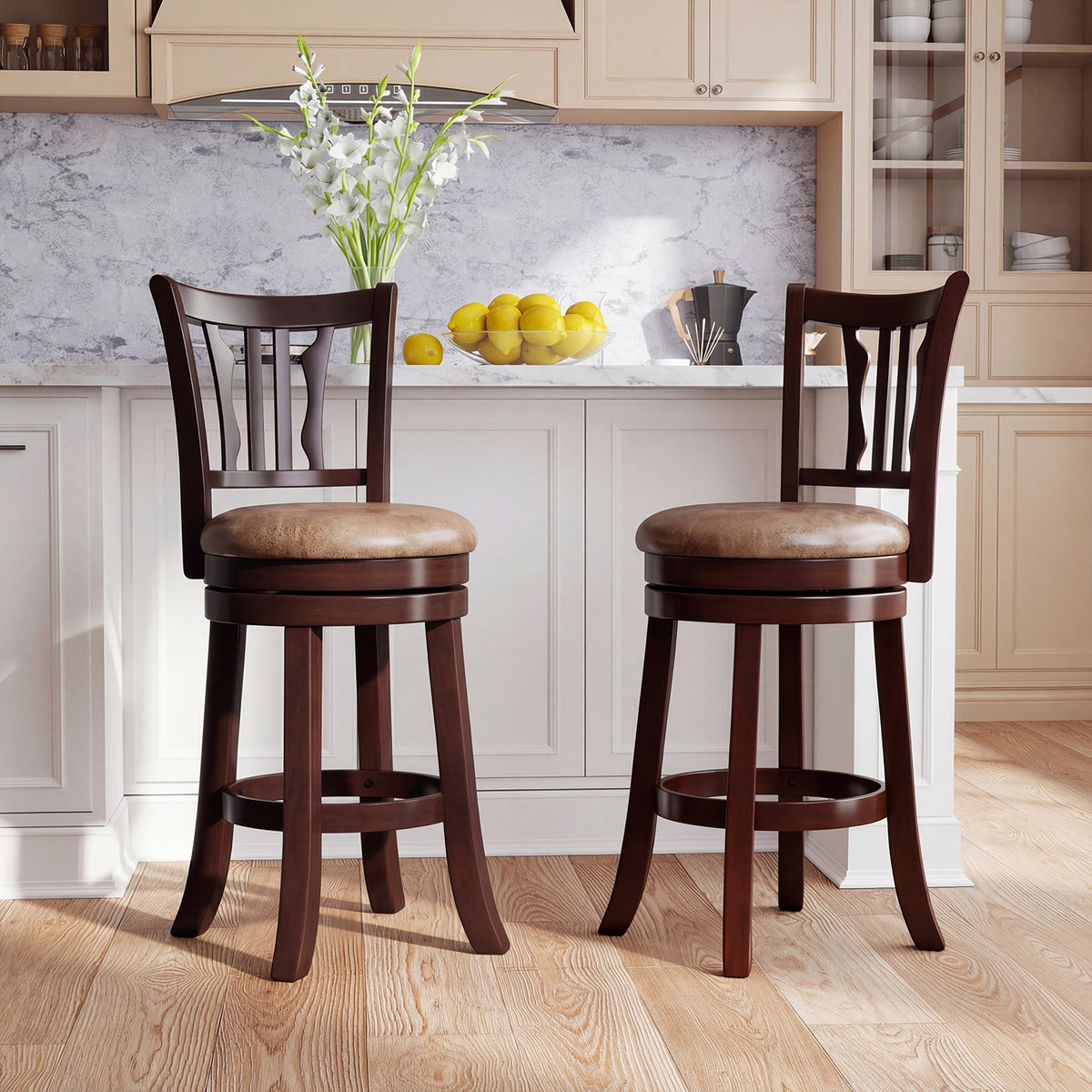 Counter Height Swivel Bar Stools Set of 2 - Abstract Pattern Back, 24"