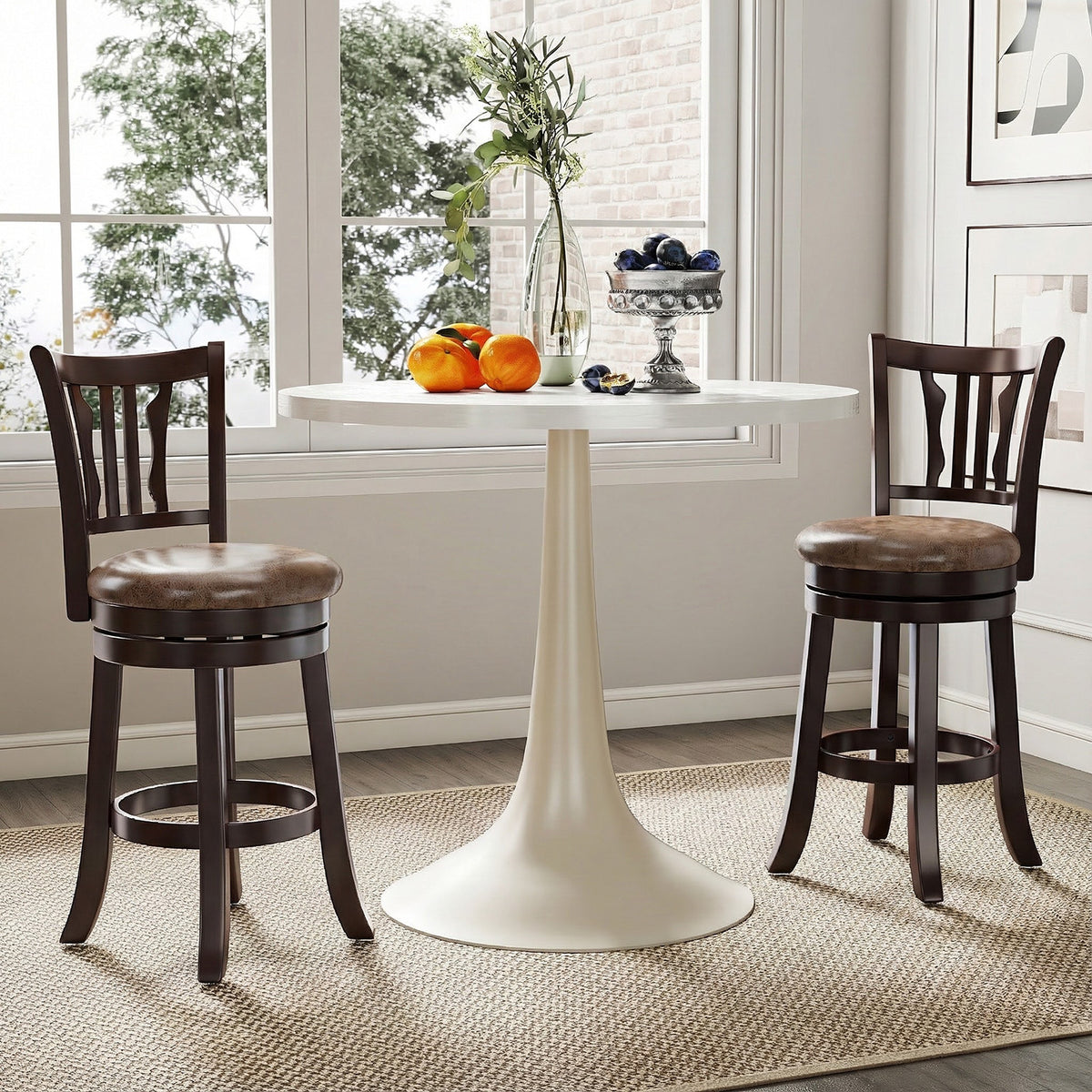 Counter Height Swivel Bar Stools Set of 2 - Abstract Pattern Back, 24"