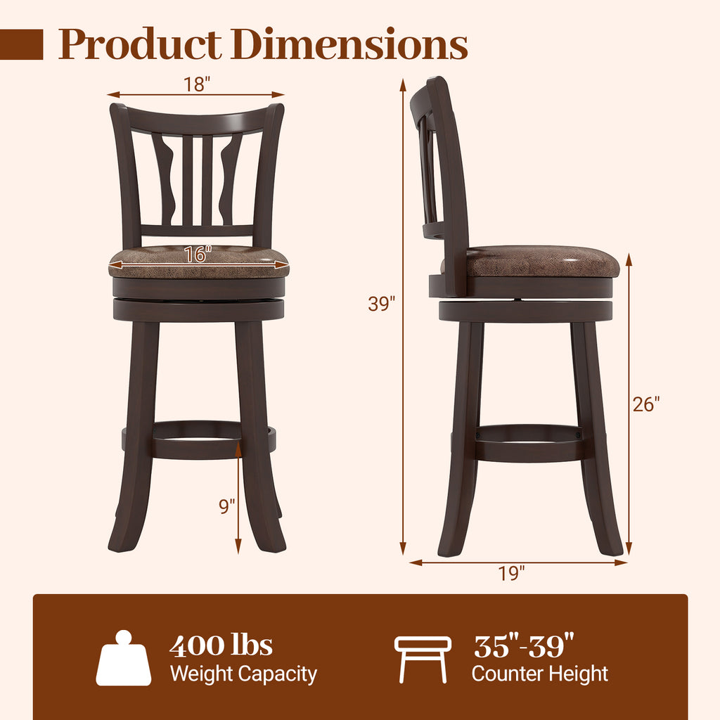 Counter Height Swivel Bar Stools Set of 2 - Abstract Pattern Back, 24"