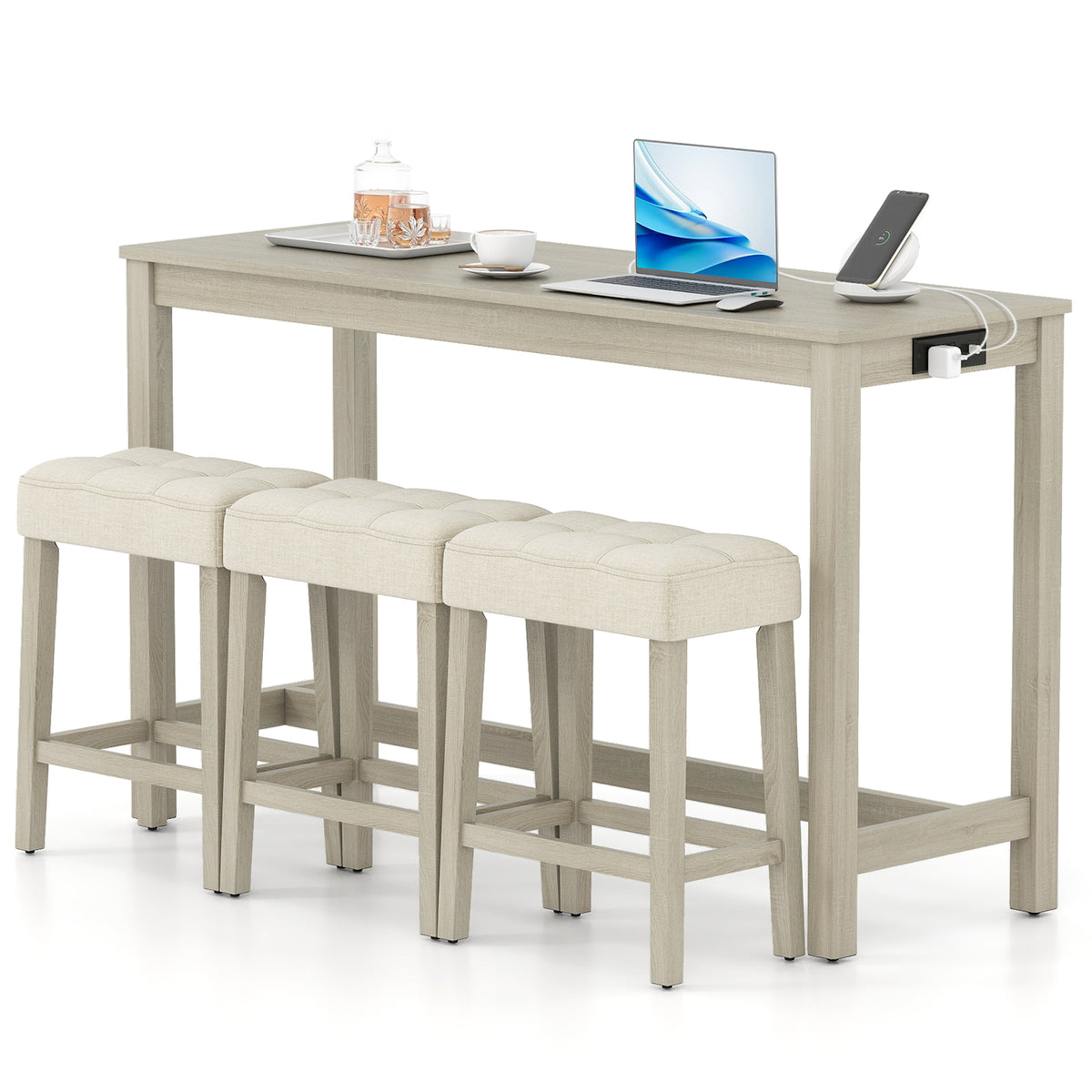 Counter Height Bar Table Set with 3 Stools, Gray
