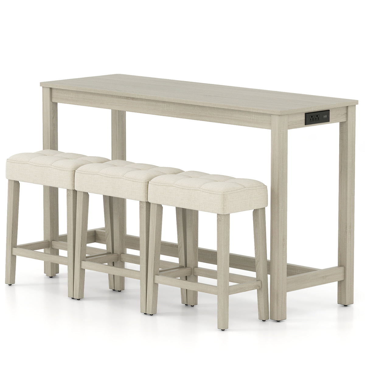 Counter Height Bar Table Set with 3 Stools, Gray