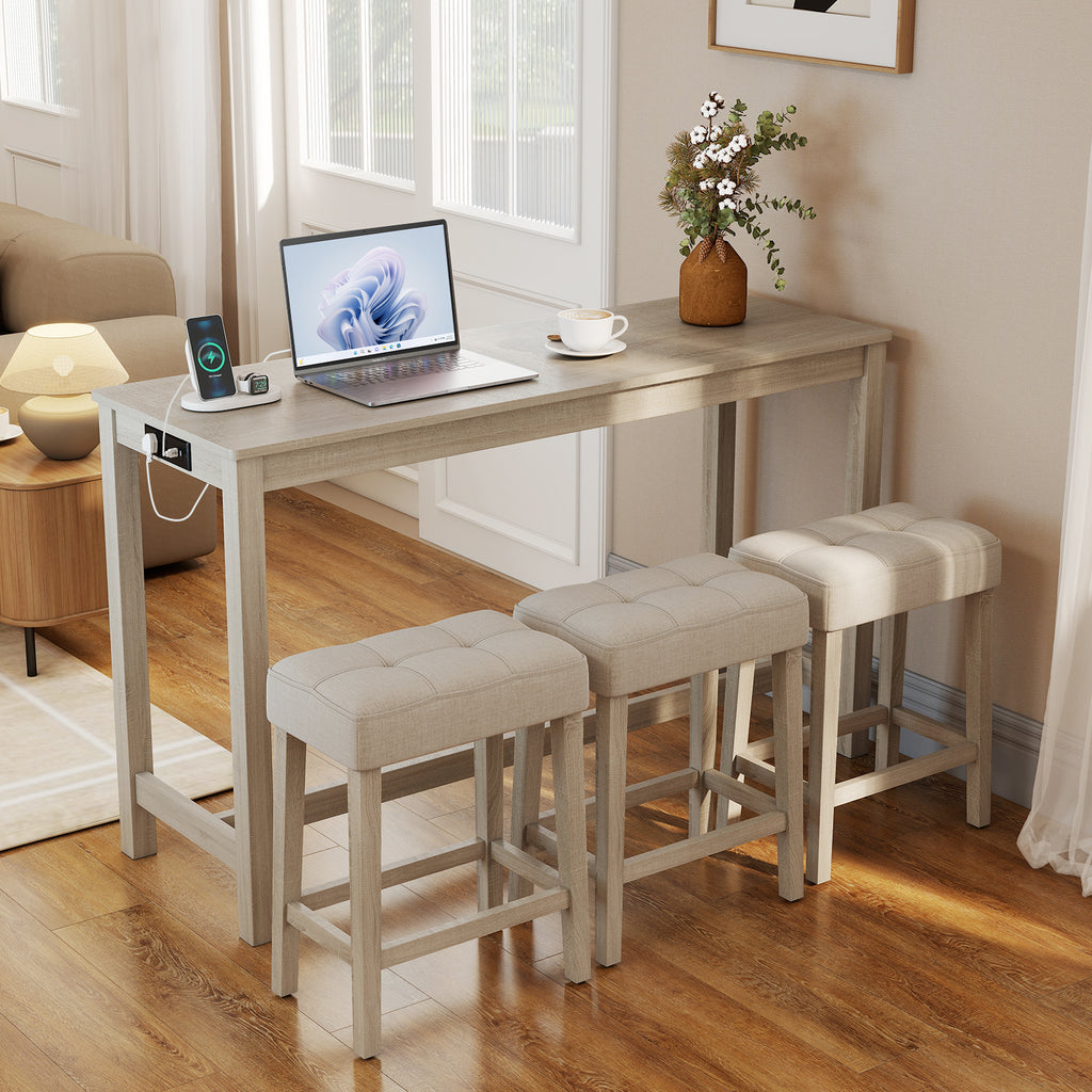 Counter Height Bar Table Set with 3 Stools, Gray