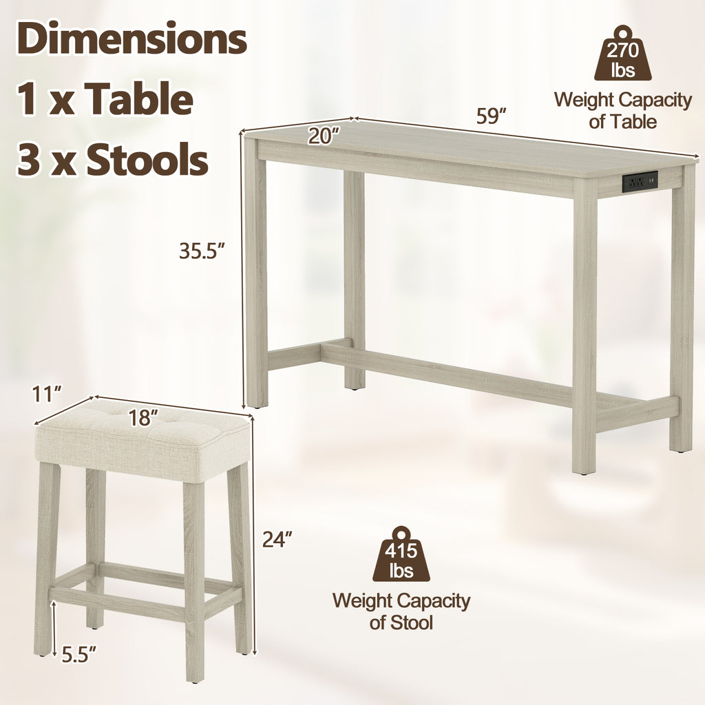 Counter Height Bar Table Set with 3 Stools, Gray