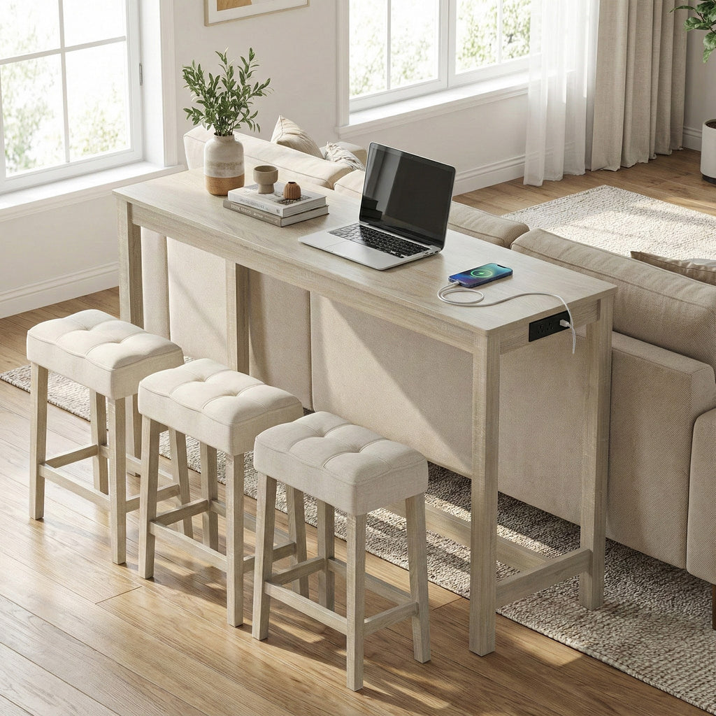 Counter Height Bar Table Set with 3 Stools, Gray