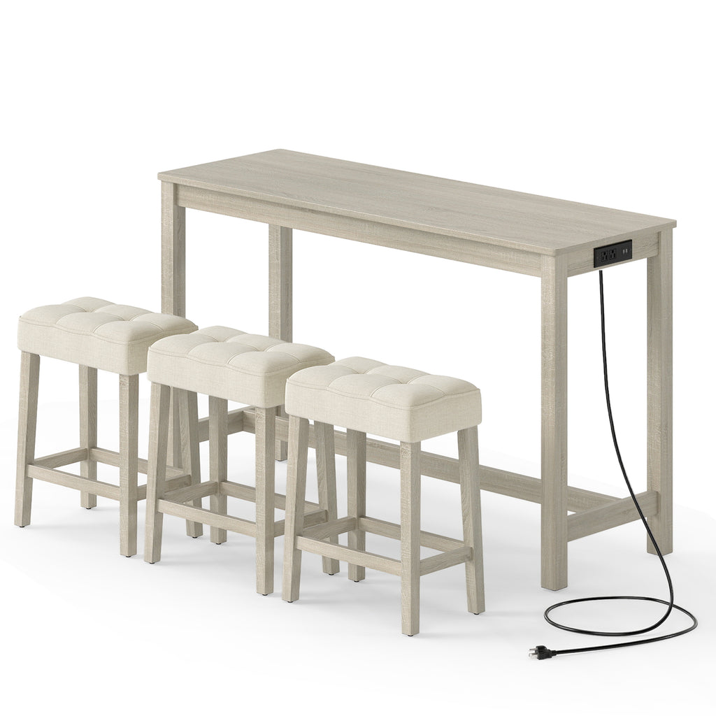 Counter Height Bar Table Set with 3 Stools, Gray