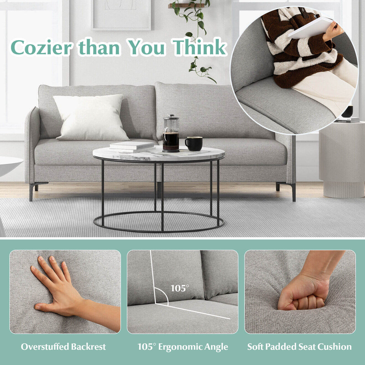 Modern 76 Inch Loveseat Sofa Couch, Gray