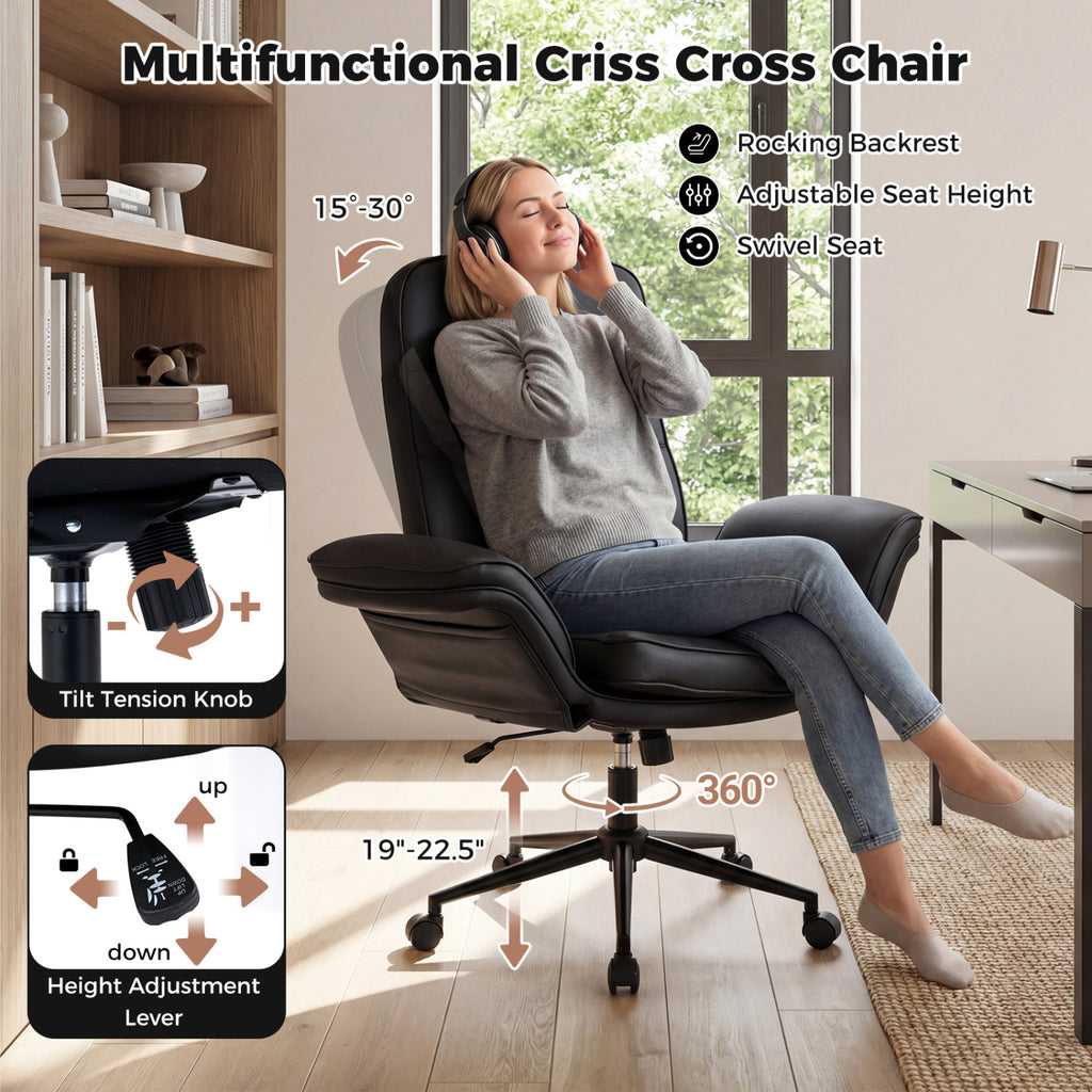 Criss Cross Chair Adjustable Swivel Vanity with 5-Position Armrests