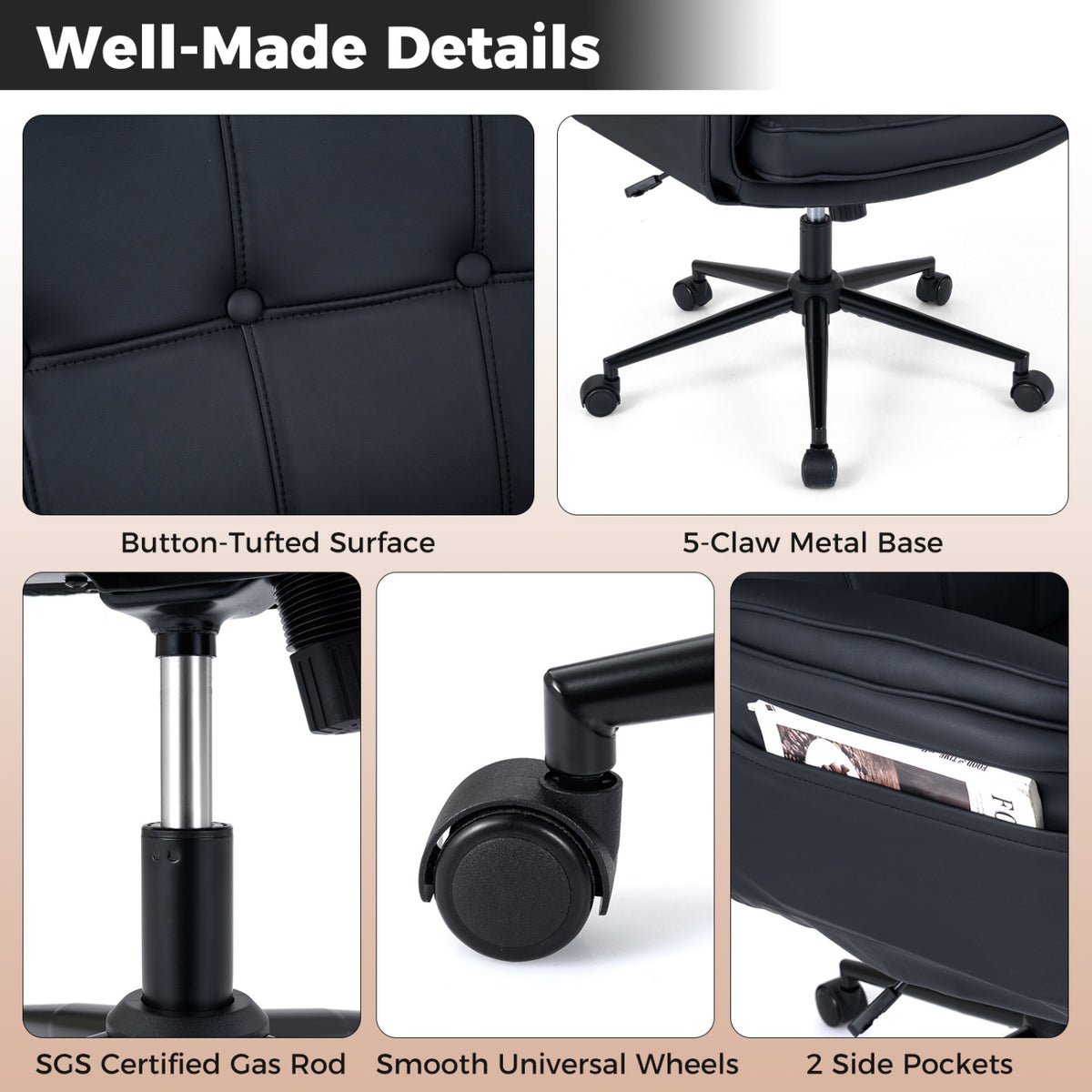 Criss Cross Chair Adjustable Swivel Vanity with 5-Position Armrests