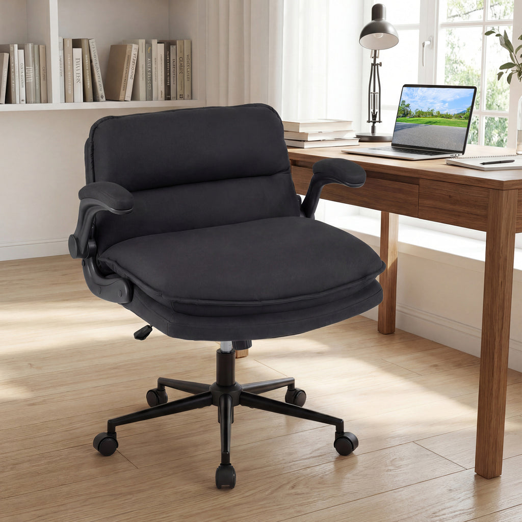 Criss Cross Chair with Armrests on Wheels - Adjustable Height, Gray