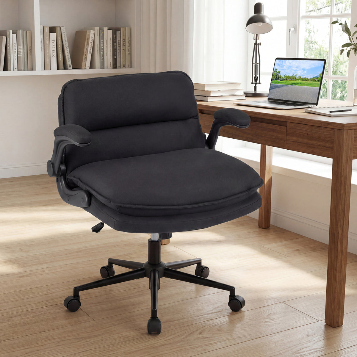 Criss Cross Chair with Armrests on Wheels - Adjustable Height, Gray