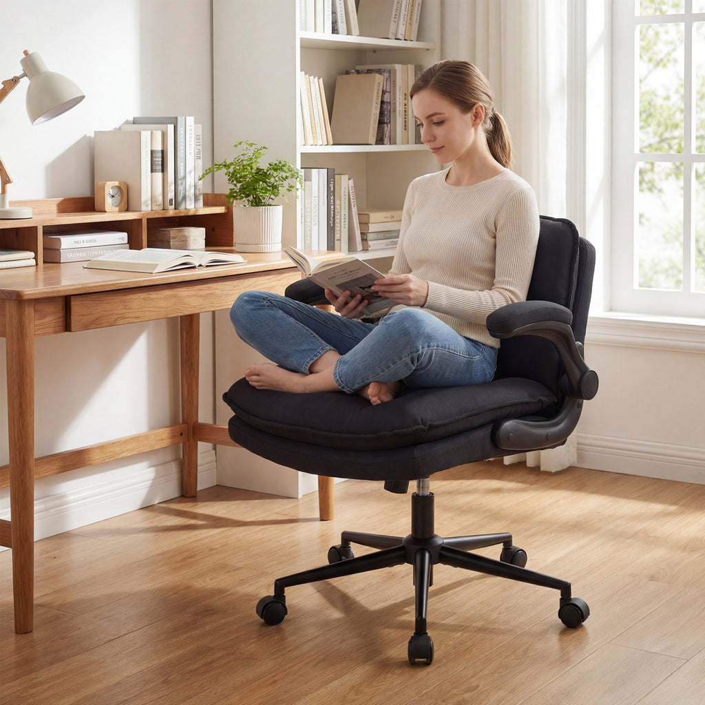 Criss Cross Chair with Armrests on Wheels - Adjustable Height, Gray
