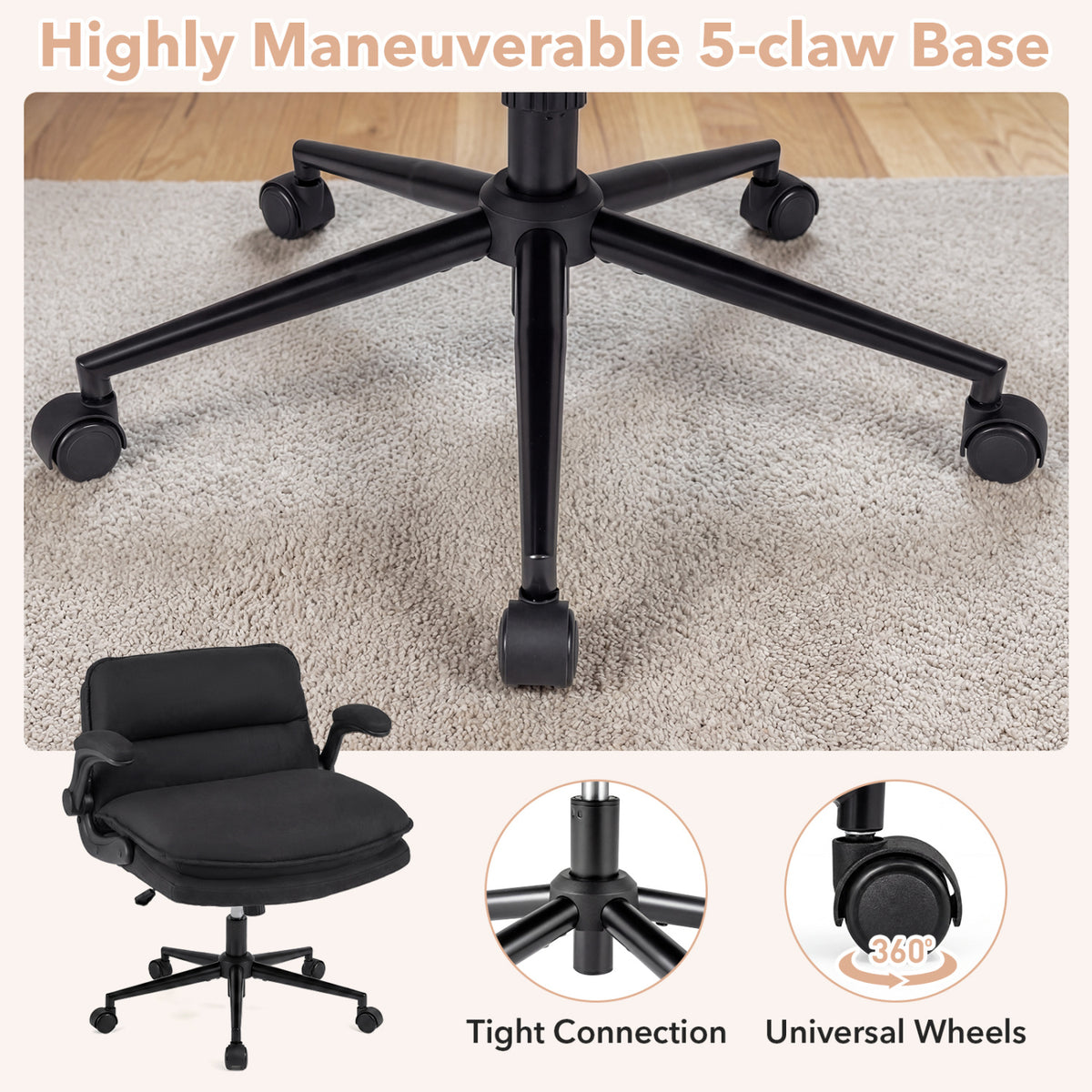 Criss Cross Chair with Armrests on Wheels - Adjustable Height, Gray
