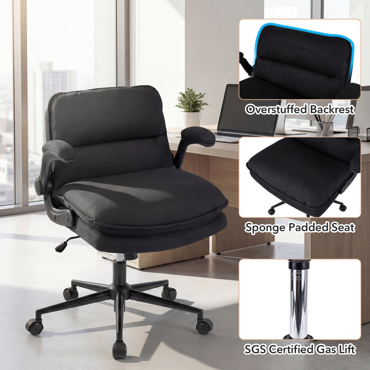 Criss Cross Chair with Armrests on Wheels - Adjustable Height, Gray