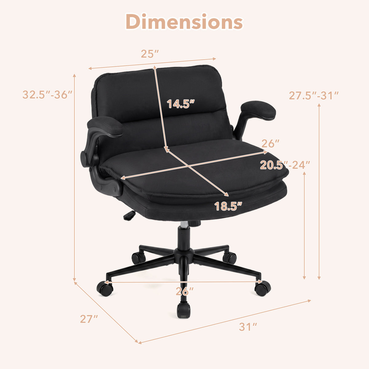 Criss Cross Chair with Armrests on Wheels - Adjustable Height, Gray