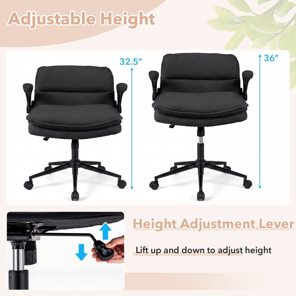 Criss Cross Chair with Armrests on Wheels - Adjustable Height, Gray