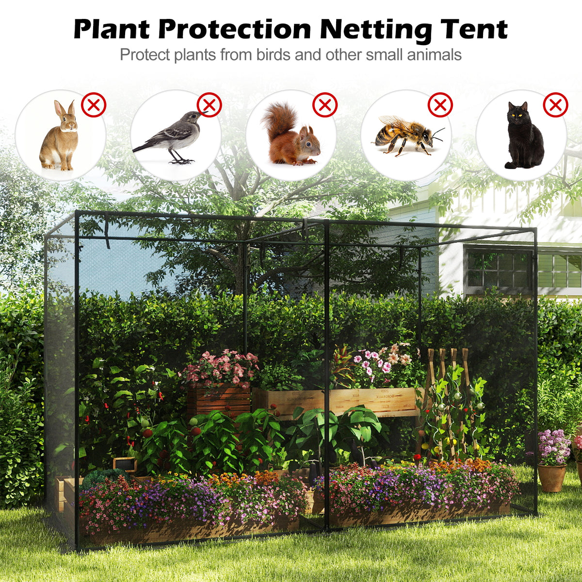 Plant Cage with Zippered Door & Ground Nails – 10x6.5 ft