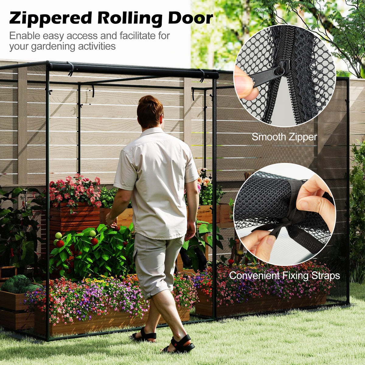 Plant Cage with Zippered Door & Ground Nails – 10x6.5 ft