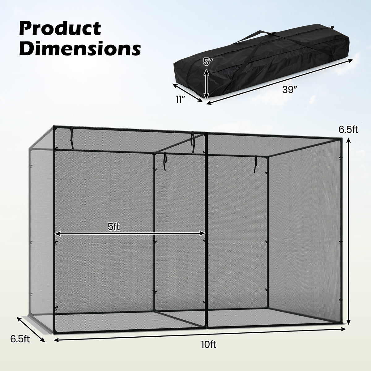 Plant Cage with Zippered Door & Ground Nails – 10x6.5 ft