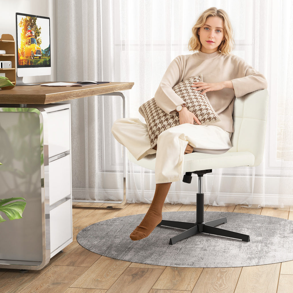 PU Leather Office Chair with Oversized Seat, Beige Cross Base