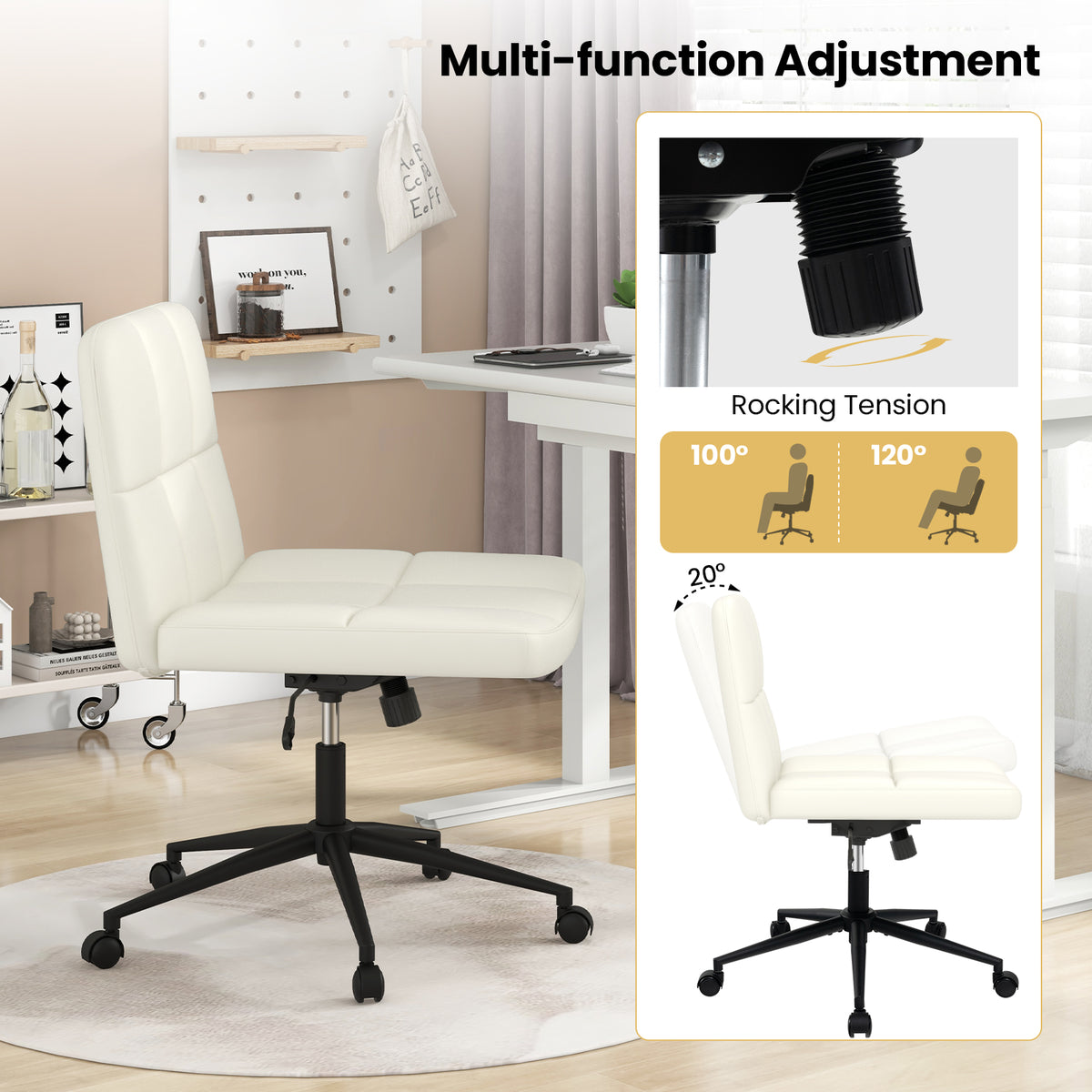 Height-adjustable Armless Desk Chair with Wheels for Home Office Make