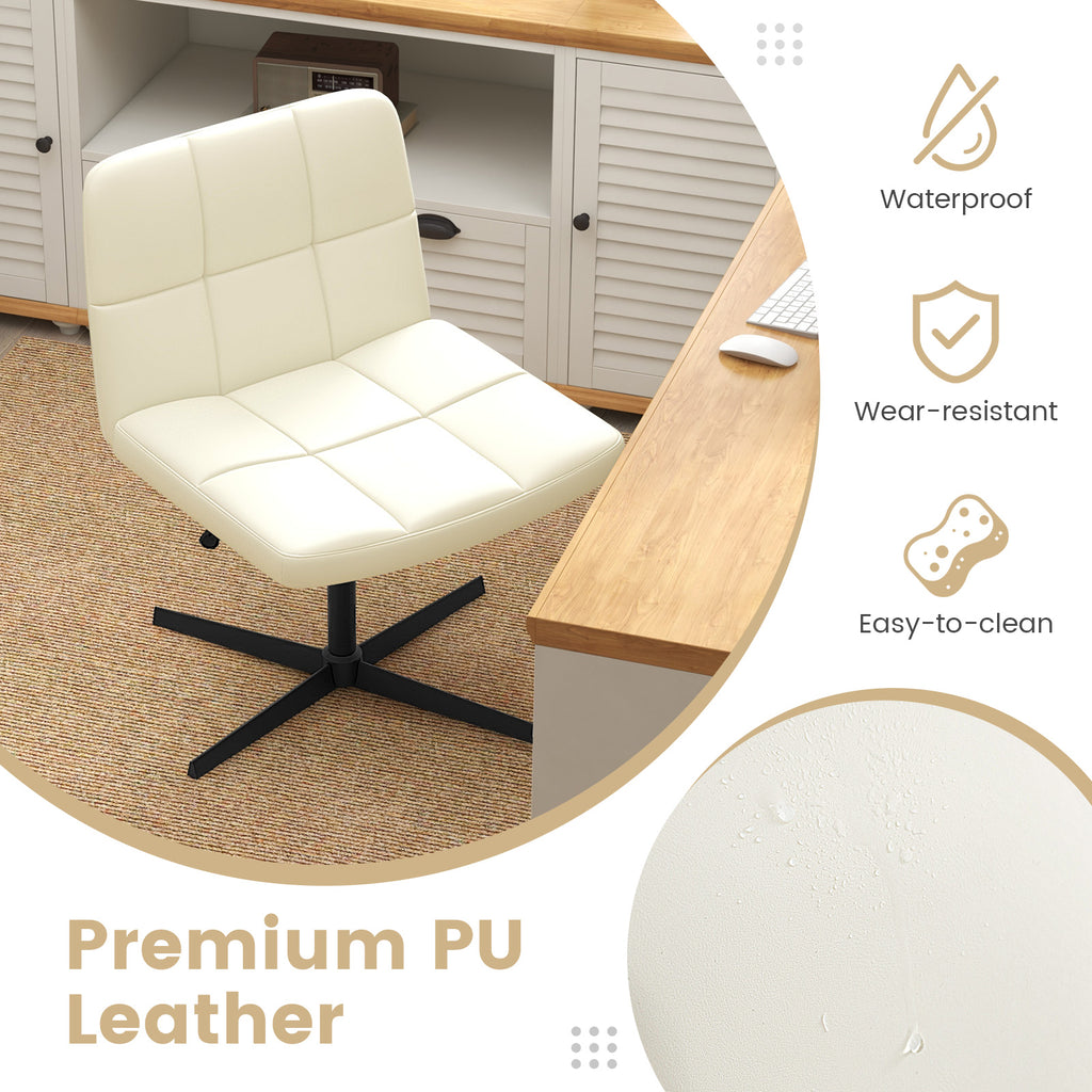 PU Leather Office Chair with Oversized Seat, Beige Cross Base