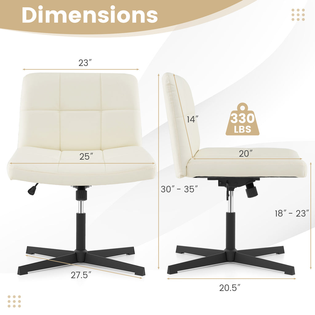 PU Leather Office Chair with Oversized Seat, Beige Cross Base