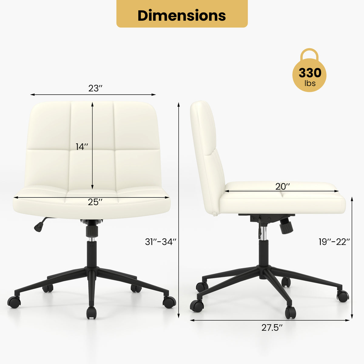 Height-adjustable Armless Desk Chair with Wheels for Home Office Make