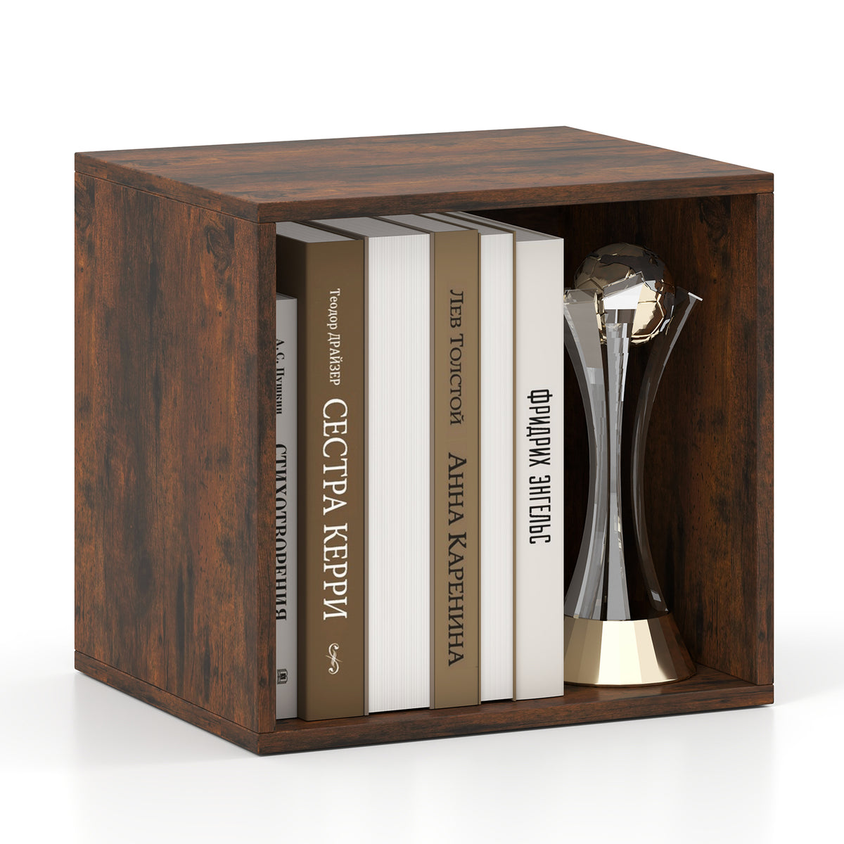 Cube Storage Organizer Stackable Wooden Shelf - Rustic Brown