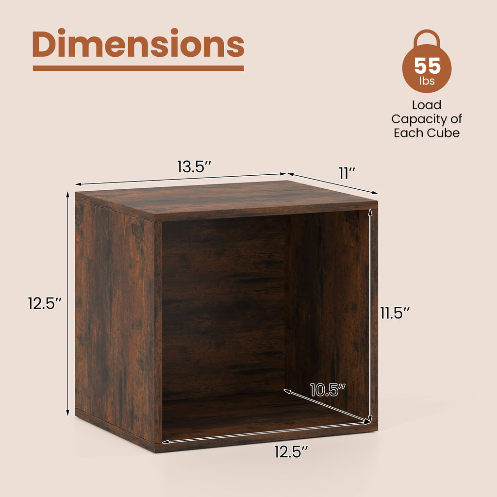 Cube Storage Organizer Stackable Wooden Shelf - Rustic Brown